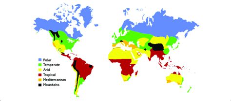 | World Climate Zones showing the (red circle) State of Qatar having ...