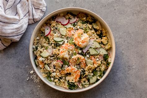 Spring Quinoa Salad with Shrimp - Little Broken