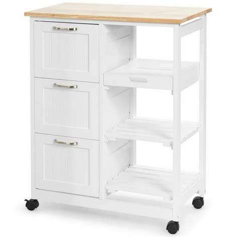 Gymax Rolling Kitchen Island Utility Storage Cart w/ 3 Storage Drawers ...