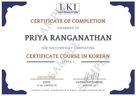 Certificate Course in Korean – Level 3 - LKI