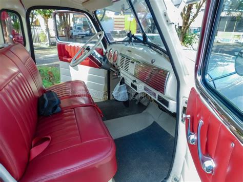 Interior of an Old Pick-up Truck with Red Leather Seats Stock Photo ...