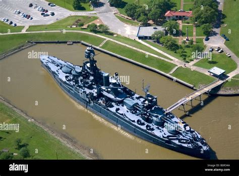 Aerial view of the Museum Battleship USS Texas at the San Jacinto Stock ...