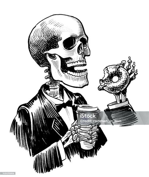 Skeleton Drinking Coffee Stock Illustration - Download Image Now ...