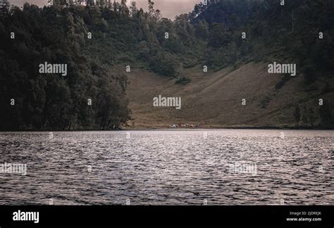 Panoramic Picture of Ranu Kumbolo Lake in Mount Semeru, Indonesia Stock ...