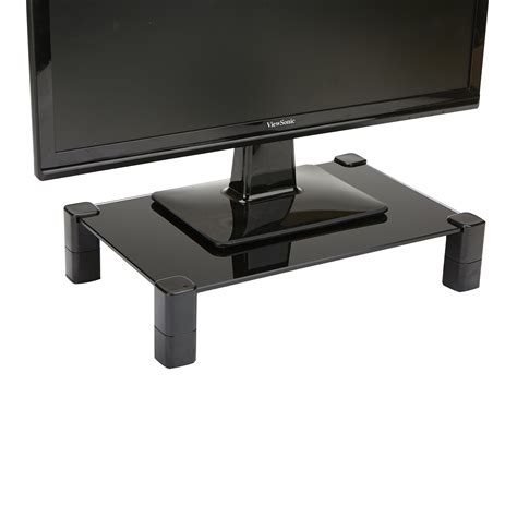 Mind Reader 4 Leg Black Glass Monitor Stand, Desktop Monitor Stand ...