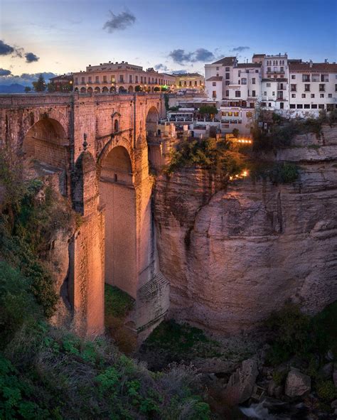 Puente Nuevo Bridge and Ronda Skyline in the Evening Andalusia Spain ...