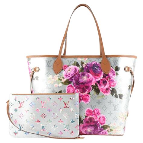 Louis Vuitton Silver Metallic Flower Garden Neverfull MM Tote Bag ...