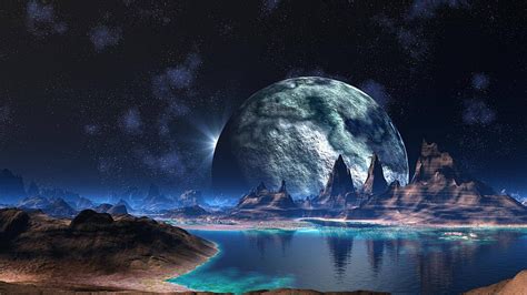 Alien, Landscape, Planet, Stars, Lake, Sci fi, Space, Reflection ...