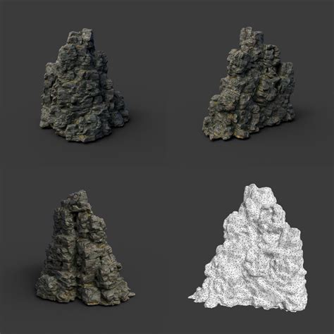 ArtStation - Low poly Tall Cliff Black Rock Collection 210502 | Game Assets