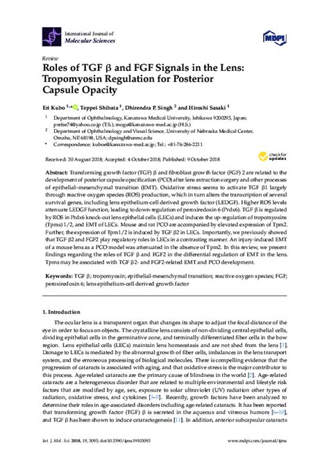 (PDF) Roles of TGF β and FGF Signals in the Lens: Tropomyosin ...