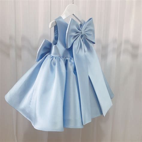 Light Blue Baby Girl Dress Satin Dress With Bow Wedding - Etsy