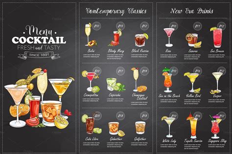 Drawing horisontal cocktail menu | Cocktail menu, Restaurant menu ...