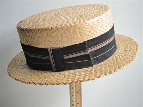 Vintage antique mens straw boater hat costume summer hat