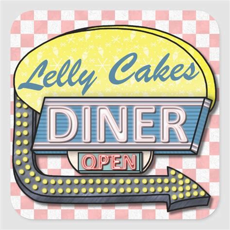 Create Your Own Custom Retro 50's Diner Sign 2 Square Sticker | Zazzle ...