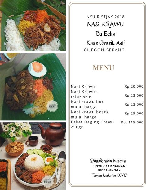 Menu at Nasi krawu bu echa restaurant, Waringinkurung