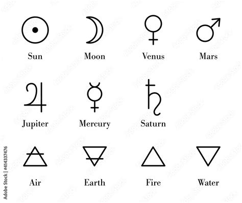 Simple alchemy symbols set. Isolated alchemy icons and glyphs of ...