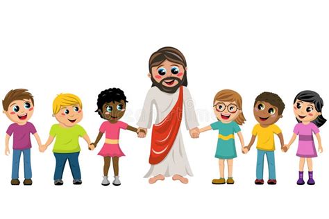 Cartoon Jesus Hand in Hand Kids Children Stock Vector - Illustration of ...