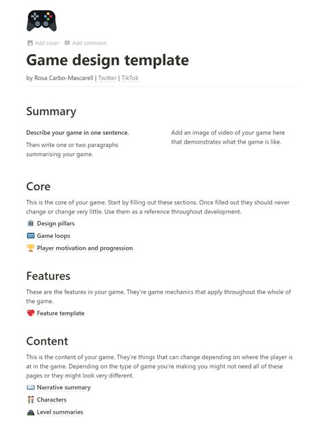 Game Design Doc Template