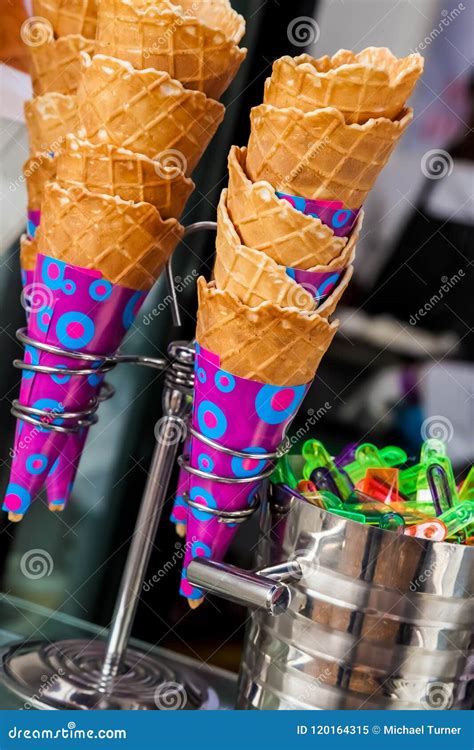 Wafer ice cream cones stock image. Image of colorful - 120164315