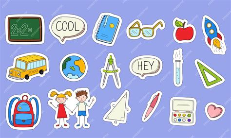 Premium Vector | School stickers with a white outline printable ...