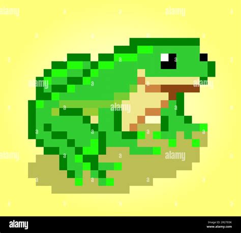 8 bit pixel green frog. Pixel animals in vector illustrations for cross ...