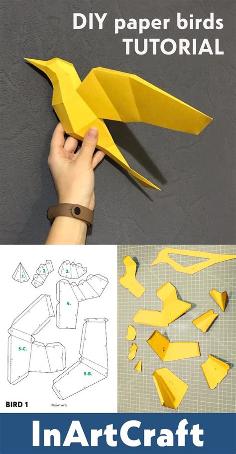 DIY paper birds TUTORIAL. Papercraft birds PDF template, origami bird ...