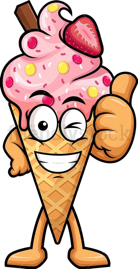 Ice Cream Cone Character Winking Cartoon Clipart Vector - FriendlyStock