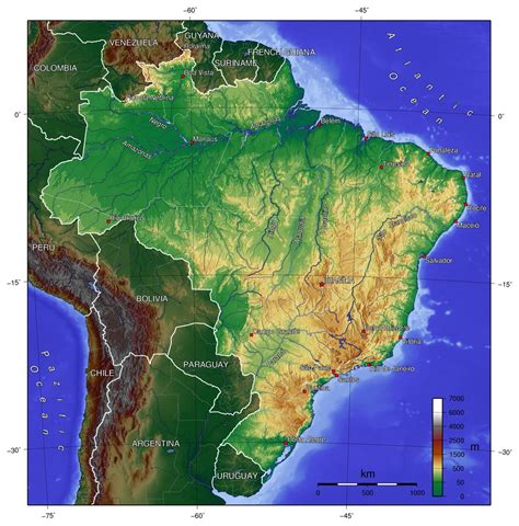 Physical map of Brazil - Brazil physical map (South America - Americas)