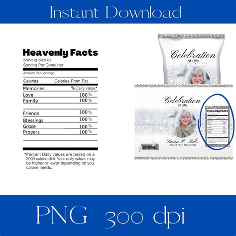 Heavenly Facts/nutrition Facts Funeral Chip Bag, Obituary, Funeral DIY ...