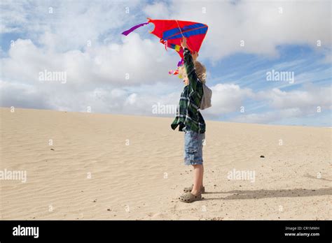 Boy flying kite on beach Stock Photo - Alamy