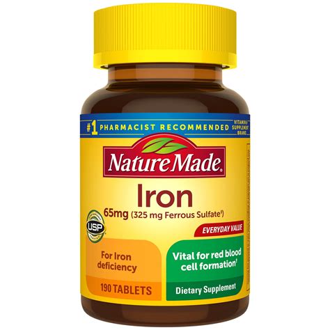 Nature Made Iron 65 mg (from Ferrous Sulfate) Tablets, 190 Count ...