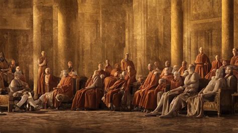 oil painting of roman senators in the curia julia | Stable Diffusion