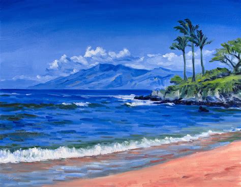 original painting Waves, Palms And Sky At Maui Beach | Hawaii ...