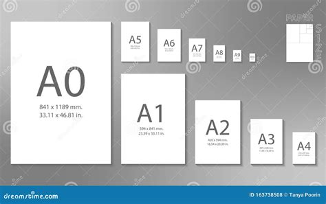 Paper Sizes A0 To A10 Format Isolated on Grey Background Stock Vector ...