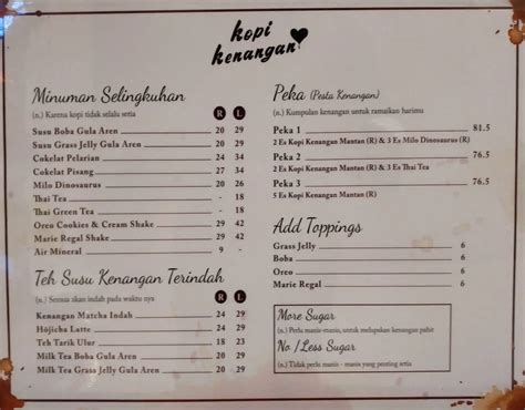 Menu at Kopi kenangan, Central Jakarta, Jl. Pasar Senen No.13