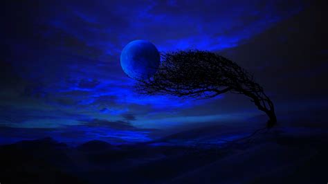 Download Cloud Landscape Tree Blue Artistic Moon HD Wallpaper