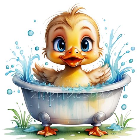 Bath Clipart 25 PNG Watercolor Duckling Clip Art Illustration - Etsy