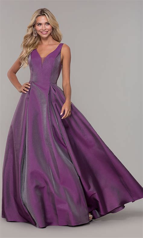 V-Neck Long Purple Prom Dress by Dave and Johnny