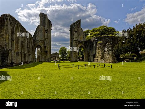 site of King Arthur's tomb in Glastonbury Abbey Stock Photo - Alamy