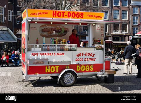 Hot dog stand on Spui in the city centre, Amsterdam, Netherlands Stock ...