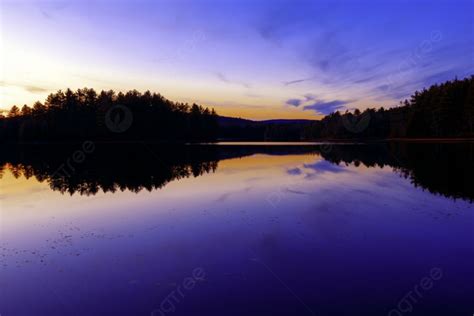 Sunset On A Forest Lake Photo Background And Picture For Free Download ...