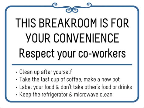 Breakroom Rules Plastic Sign | Break room, Office rules sign, Business ...