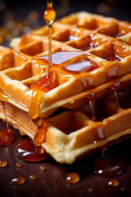 Premium AI Image | waffles with syrup and syrup on the top.