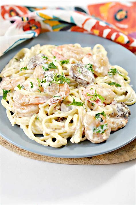 Shrimp and Mushroom Linguini with Cheese Creamy Herb Sauce - Sweet Pea ...