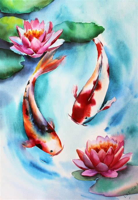 Fish Koi watercolor painting Japanese Carp original watercolor | Etsy