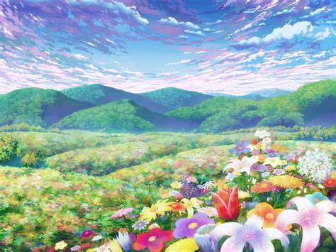 Anime Flower Field Scenery Wallpapers - Wallpaper Cave