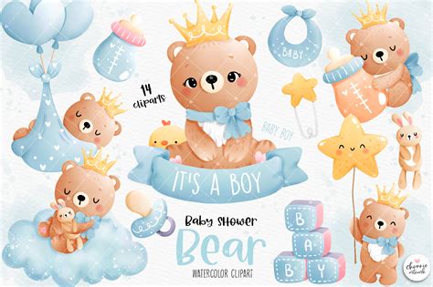 Baby Boy Bear Clipart, Baby Boy Clipart Graphic by Chonnieartwork ...