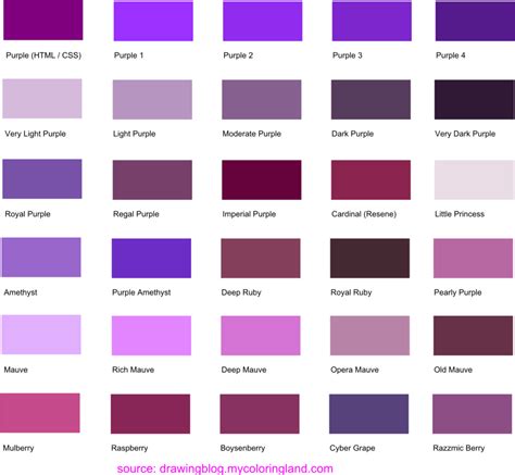 Hues, Shades and Tints of Purple – Common Names, Their RGB and HEX ...