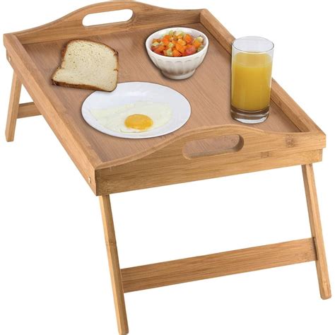 Homritus Bed Tray table with folding legs, and breakfast tray Bamboo ...