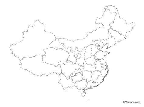 Outline Map of China with Provinces | Free Vector Maps